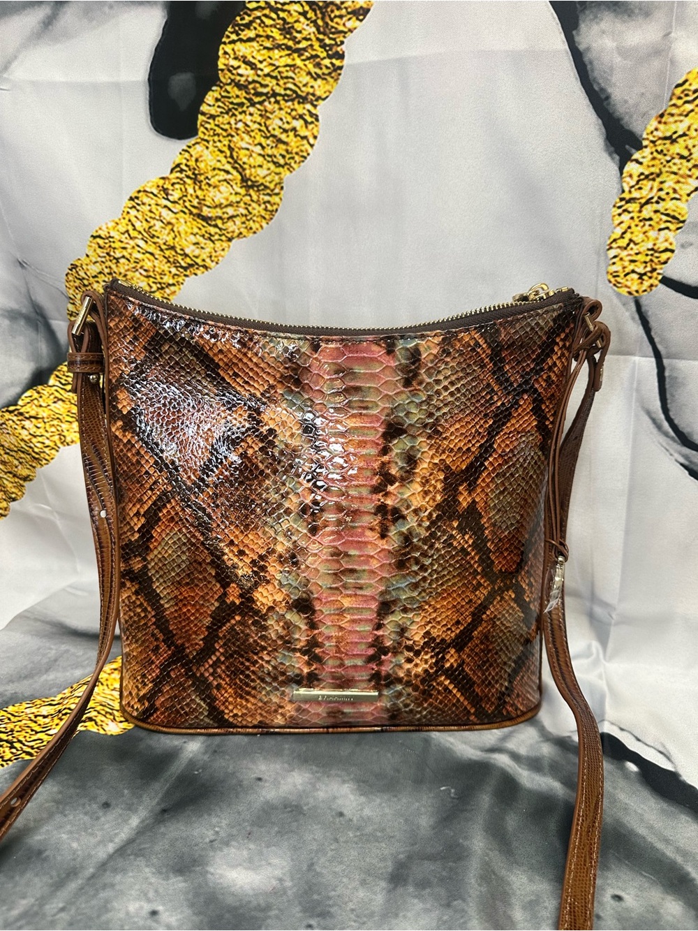 Brahmin Snake-Texture Crossbody Bag in Brown